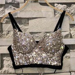 Bead Bustier Corset Pearls Diamond Push Up Night Club Bralette Women's Fashion Bra Cropped Top Plus Size 210326