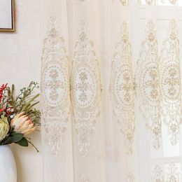 Curtain & Drapes European Style Embossed Rope Embroidery Pearls Tulle Gauze For Living Room Bedroom Top Embroidered Lace Valance4Curtain