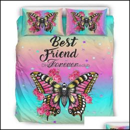 Bedding Sets Supplies Home Textiles Garden 3-Piece Super Soft Microfiber Quilt Duvet Set Personalise Colorf Butterflies Printed Friend For