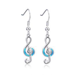 Dangle & Chandelier Boho Female Blue Opal Drop Earrings Cute Silver Color Long For Women Charm Bridal Music Note Wedding EarringsDangle