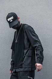Long sleeve Men's clothes Harajuku Unisex oversized Irregular stripe splicing winter holiday two shirts stylist half neck Hiphop L220816