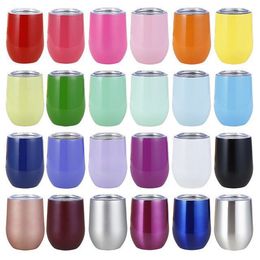 12oz Coffee Egg mugs Shape Glass Double Wall Vacuum Insulated Thermo Travel Mug Stainless Steel Cup with Handle