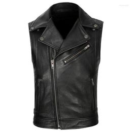 Men's Vests 2022 Black Men Slim Fit Biker's Leather Vest Plus Size XXXXL Genuine Cowhide Autumn Short Motorcycle Stra22