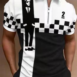 Shirt Fashion Striped Patchwork Short Sleeve Tops For Men Casual Turndown Collar Zipup Shirts Summer Mens Slim Polo 220630