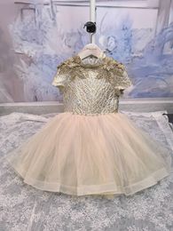 stile personalizzato Vestito da bambina per bambina Abiti da sposa con fiocco per bambina Moda per bambini Abbigliamento per feste di alta qualità h