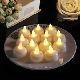 36pcs Flickering Flameless Waterproof Candles Lamp Floating On Water Led Plastic Battery Operated Tea Lights For Pool Spa 220629