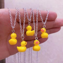 50pcs/lot Fashion Cute Small Cartoon Little Yellow Duck Charms Pendant Necklace Handmade Creative Accessories Jewellery Wholesale