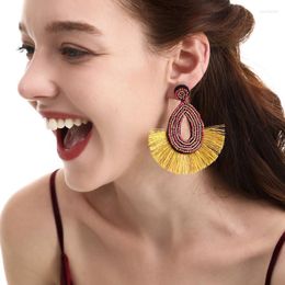 Bohemia 5 Colors Cotton Tassel Earrings For Women Beads Statement Dangle Fringe Beach Jewelry Gift & Chandelier