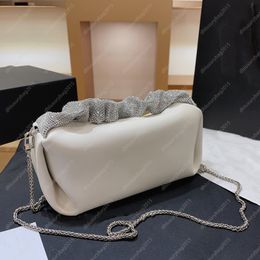 Women Leather Handbags White Rhinestone Strap Bag Artistic Crossbody Fashion Evening Bags Chain Designer Wallet Original Cosmetic Cases