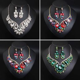 Earrings & Necklace Luxury Women Bridal Glass Crystal V-Shaped Water Drop Wedding Earring Jewelry Sets For Brides Formal Dress AccessoriesEa