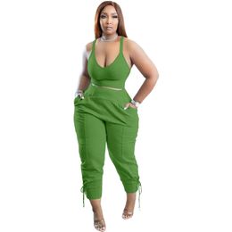 New Summer Clothes for Women 2022 Outfits Two Piece Set Solid Tracksuits Tank Top+Pants Yoga Sports suits Crop Top Sweatpants Casual Matching Sets 7554