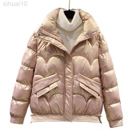 Women Jacket Sparkle Metallic Colour Cotton Long Sleeve Zipper Thick Warm Loose Casual Lady Coats Winter New Chic Outwear L220730