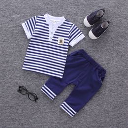 Summer Kids Sailor Suit Striped T shirt Short Pants For Toddler Boys Clothes Sets born Baby Outfits 1 2 3 4 Years 220507