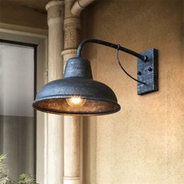 Vintage Outdoor Lamp Wrought Iron American By Corridor Aisle Garden Rainproof Wall Light Bra Sconce 220705