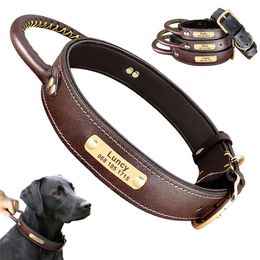 Leather Dog Collar Personalised ID Tag Collar For Medium Large Dogs Pet Walking Training Quick Control Necklace With Handle 220610