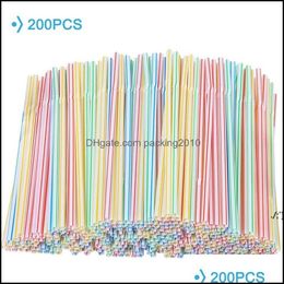 Disposable Cups Sts Kitchen Supplies Kitchen Dining Bar Home Garden 100Pcs 8 Inches Long Plastic Drinking Mti-Colored Striped Bedable St