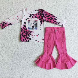 -New Fashion Kids Designer Clothes Girls Girls Set Pink Cute Baby Girl Clothes Hoodie Top Boutique Denim Bell Bottoms Bottoms