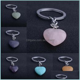 Key Rings Jewelry Heart-Shaped Natural Crystal Stone Keychain Reiki Healing Keyring Chain Pendant Gifts Drop Delivery 2021 Pmyri