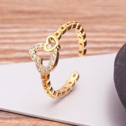 Cluster Rings Simple Heart Open Adjustable Ring For Women Female Cute Finger Romantic Birthday Gift Girlfriend Fashion Zircon JewelryCluster