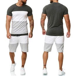 Summer Sport Fitness Tracksuit Set for Men - Shorts and Sleeve gym shirts men with Pant - Beach Style Homewear for TracksuitsMe
