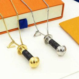 America Europe Style Men Lady Women Lovers Long Necklace With V Initials Wrap Leather Dumbbell Pendant 2 Color274Q