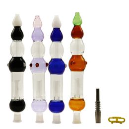 Chinafairprice NC013 Smoking Pipes 14mm Ceramic Quartz Nail Oil Rigs Glass Water Pipe Dab Rig Bongs About 26.5cm Tube Long Calabash Style Bubbler 6 Colors