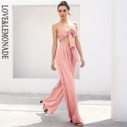 LOVELEMONADE Sexy Two-Pieces Pink Changeable Straps And High Waist Flares Set LM6473 210302