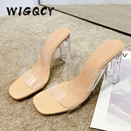 Transparent High Heels Women Square Toe Sandals Summer Shoes Woman Clear High Pumps Wedding Jelly Buty Damskie Heels Slippers 220517