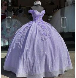 -Lavendel Bling -Paillistin Lace Sweet 16 Quinceanera Kleider 2022 aus der Schulter 3D Blumenanwendungen Corset Vestidos de 15 Anos Masquerade XV BC14063 B0810G01