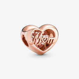 100% 925 Sterling Silver Thank You Mom Heart Charms Fit Original European Charm Bracelet Fashion Women Wedding Engagement Jewelry Accessories