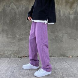 Purple Denim Jeans for Men Straight Loose Spring Fall Oversize Wide-Leg Pants High Street Bright Line Vintage Trousers 220328