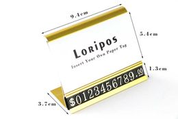 number plate with frame UK - Metal Arc Label Frame Gold Aluminium Name Card Price Tag Display Rack Desk Sign Numberal Sign Cube Case Digit Number Plate Stand