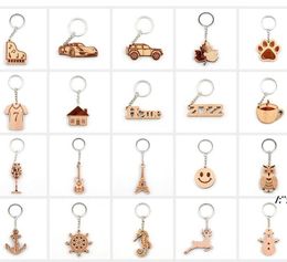 Laser Engraved Wooden Keychain Party Favour Cup Animal Musical Instruments Shape Keyring Tag Gift JLB15473