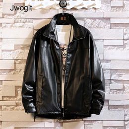 Spring Autumn Men's Leather Jacket Men Motorcycle Zipper Coat Men Korean Fashion PU Leather Black Jackets 4XL 5XL 210412