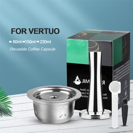 2 IN 1Reusable Vertuo Coffee Capsule Steel Stainless Metal for Nespresso Vertuoline Plus Machine Cream Filter 210309