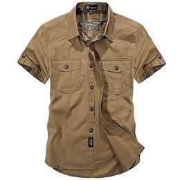 Fashion Cotton Casual Shirts Summer Men Plus Size Loose Baggy Shirts Short Sleeve Turndown Collar Military Style Male Clothing 220527