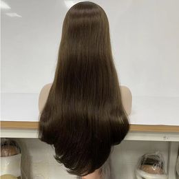 4x4 Silk Top Jewish Wigs Hot Selling Silk Straight Light Brown Colour 6# Brazilian Cuticle Aligned Virgin Human Hair Kosher Wig for White Woman Fast Express Delivery