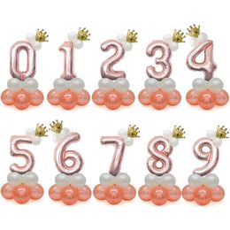 Merry Christmas 1 2 3 4 5 6 7 8 9 Rose Gold Number Foil Balloons Digital Latex Helium Balloon Set Wedding Baby Shower Birthday Party Wholesale