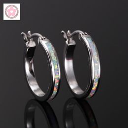 Hoop & Huggie Classic Orange/Blue Fire Opal Silver Plated Earrings For WomenHoop