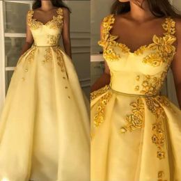 Dresses Yellow Prom Organza Embroidery Floor Length Sleevelesss Ruffles Straps Custom Made Evening Party Gowns Formal Ocn Wear Plus Size Vestidos