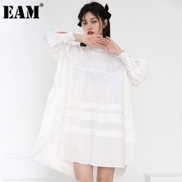 Women Ruffles Split Joint Big Size Blouse Stand Collar Long Sleeve Loose Fit Shirt Fashion Spring Autumn 1D400 210512