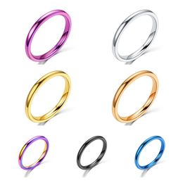 2mm Stainless Steel Thin Ring Rose Gold Black For Women Men Minimalist Tail Ring Jewelry Party Simple Fashion Gift Size 4 To 12