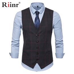 Men Suit Vest Business Casual Slim Fashion Men's Plaid Single Button Vest Fit Men's Spring and Autumn Men Business Vest Jacket 220507