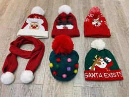 Party Beanie Hat Scarf Christmas Xmas Newyear Winter Knit Cap Scarves for Women Man Kids Warm Cotton Skull Slouchy Beanie