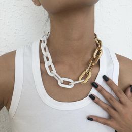 Chokers Exaggerated Hollow U-shape Thick Chain Short Necklace For Women Hip Hop Resin Metal Contrast Stitching Geometric Choker Morr22