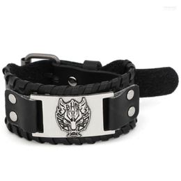 Bangle Nodic Viking Odin Wolf Leather Amulet Bracelet -adjustable Size 19-31 Cm1 Inte22