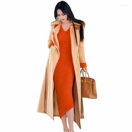 Women's Wool & Blends X-Long Woollen Cloth Coat Women Autumn Winter Plus Cotton Thicken Outwear Splice Hem Both Sides Split Jackets KW320 Phy