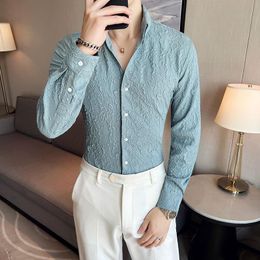 Men's Casual Shirts Texture Men Autumn Long Sleeve Slim Shirt Classic Business Dress Social Party Streetwear ClothingMen's