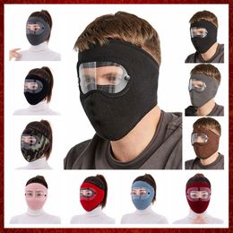 MZZ179 Windproof Anti Dust Face Mask Cycling Ski Breathable Masks Fleece Face Shield Hood Caps with HD Goggles Cycling Cap