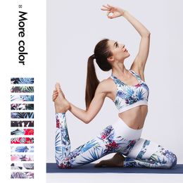 Hot Sell Print Yoga Fitness Tracksuits For Women Gym Seamless Sleeveless Vest Bra And Jogging Leggings Sports 2 Piece Sets TH1024